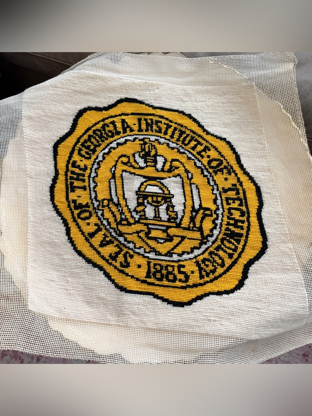 Vintage Georgia Tech University Seal Needlepoint Canvas